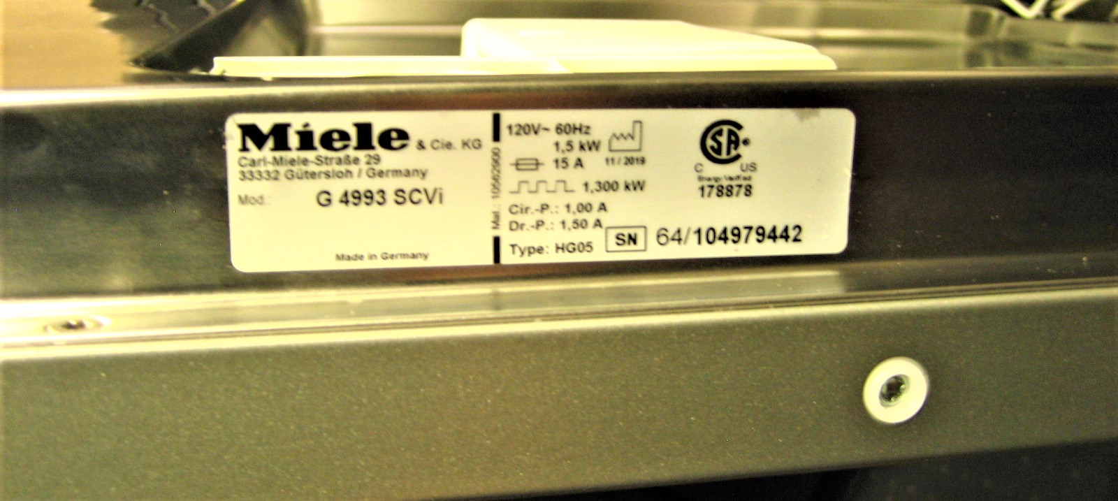 Miele G4993SCVI Marine Galley 120V 15A Futura Classic Plus 3D