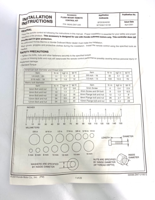 Honda Marine 06240-ZW7-U00 , Panel Mount Control Box Kit , ~OEM~ *NEW ...