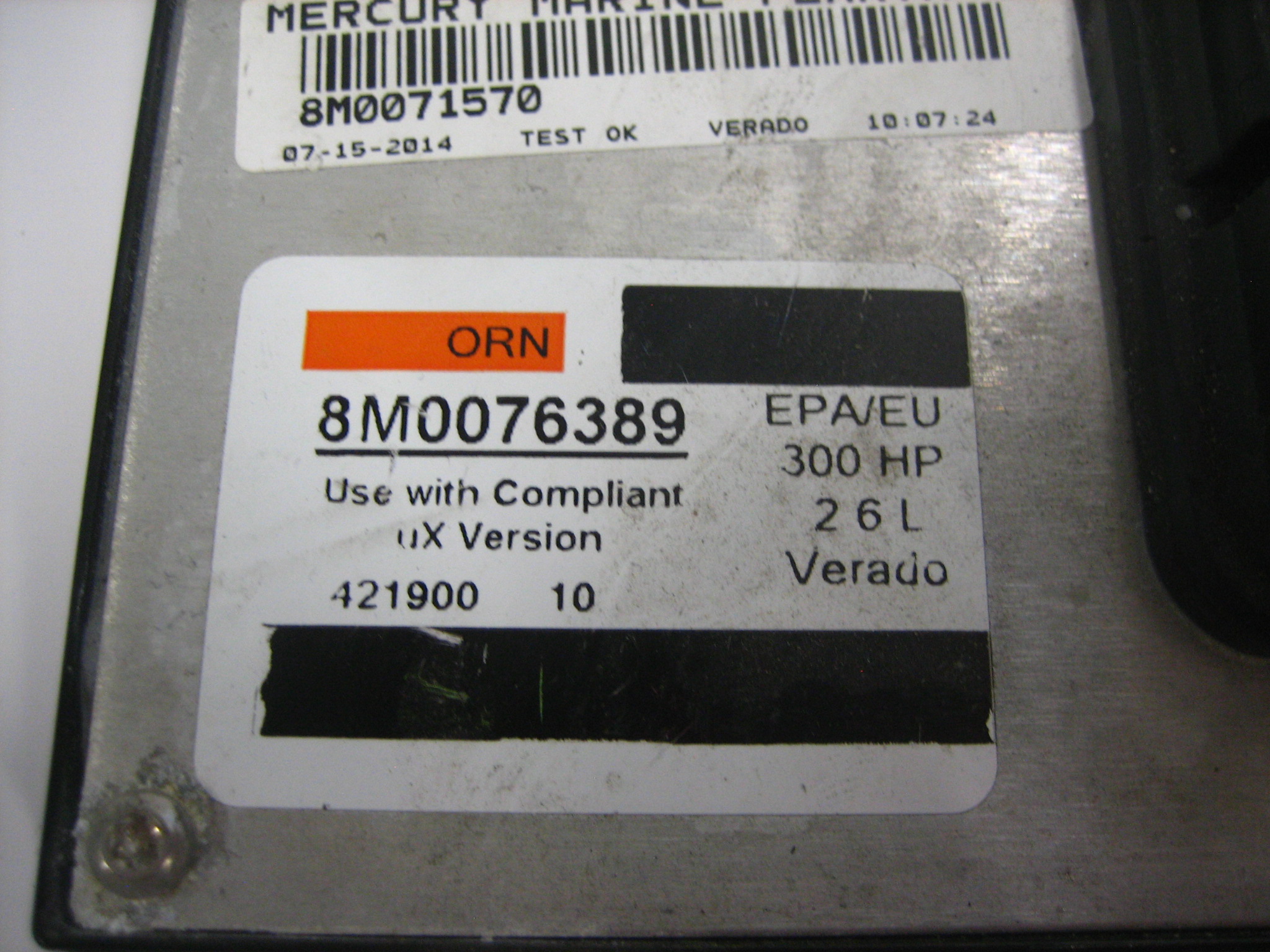 mercury verado ecu for l6 300hp - 8m0076389 - condition unknown - max 09152023 -3-