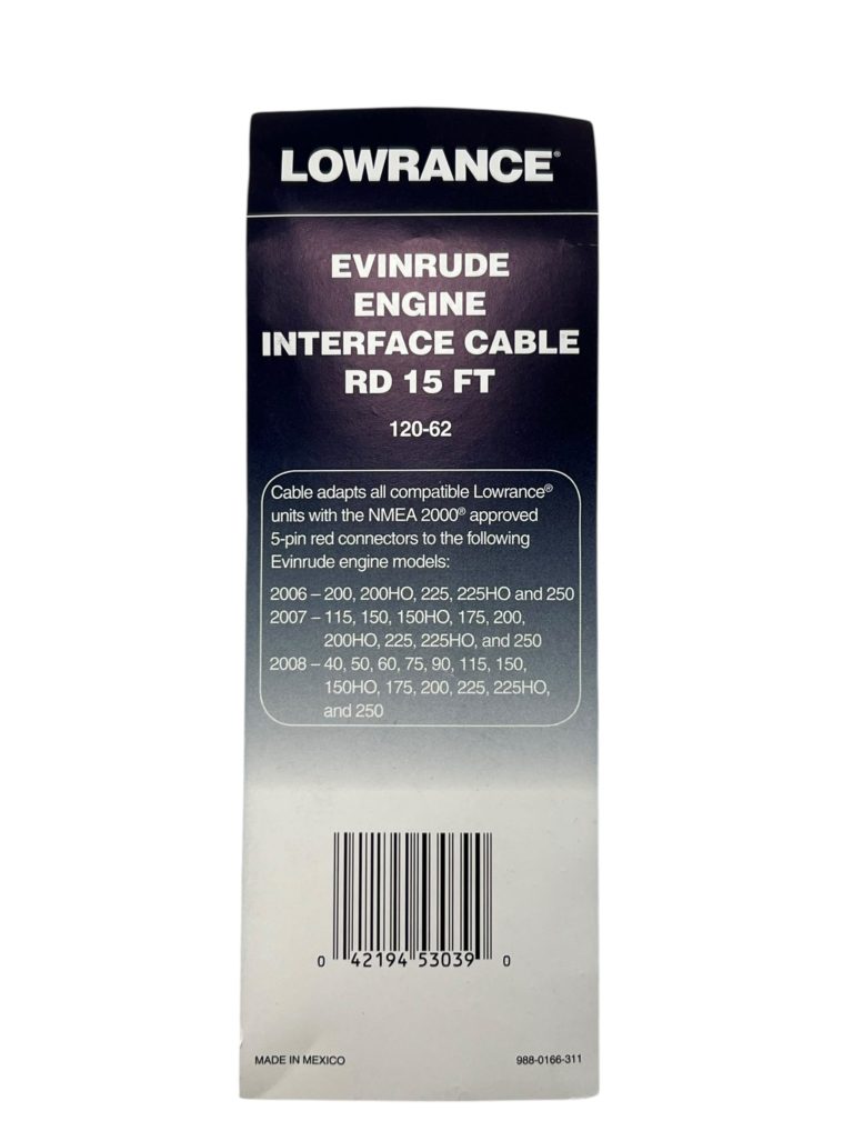Lowrance 120-62, Evinrude Engine Interface Cable RD 15FT, NEW, OEM ...