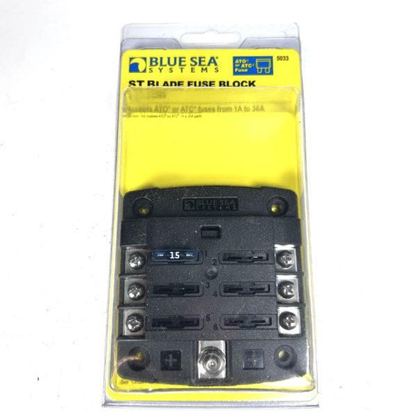 5033 String Fusing -NEW- Blue Sea Systems 5033, 6 Circuit ST Blade Fuse Block 1A To 30A ...