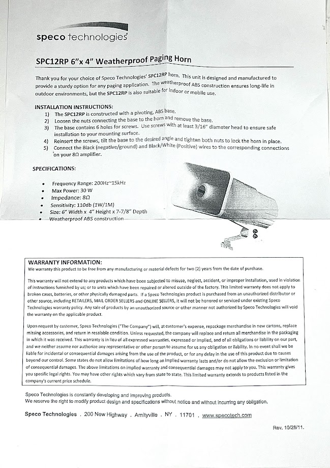 new-speco-technologies-spc12rp-pa-trumpet-horn-4in-x-6in-weatherproof-oem-brandon-y-20241205-112011-148006