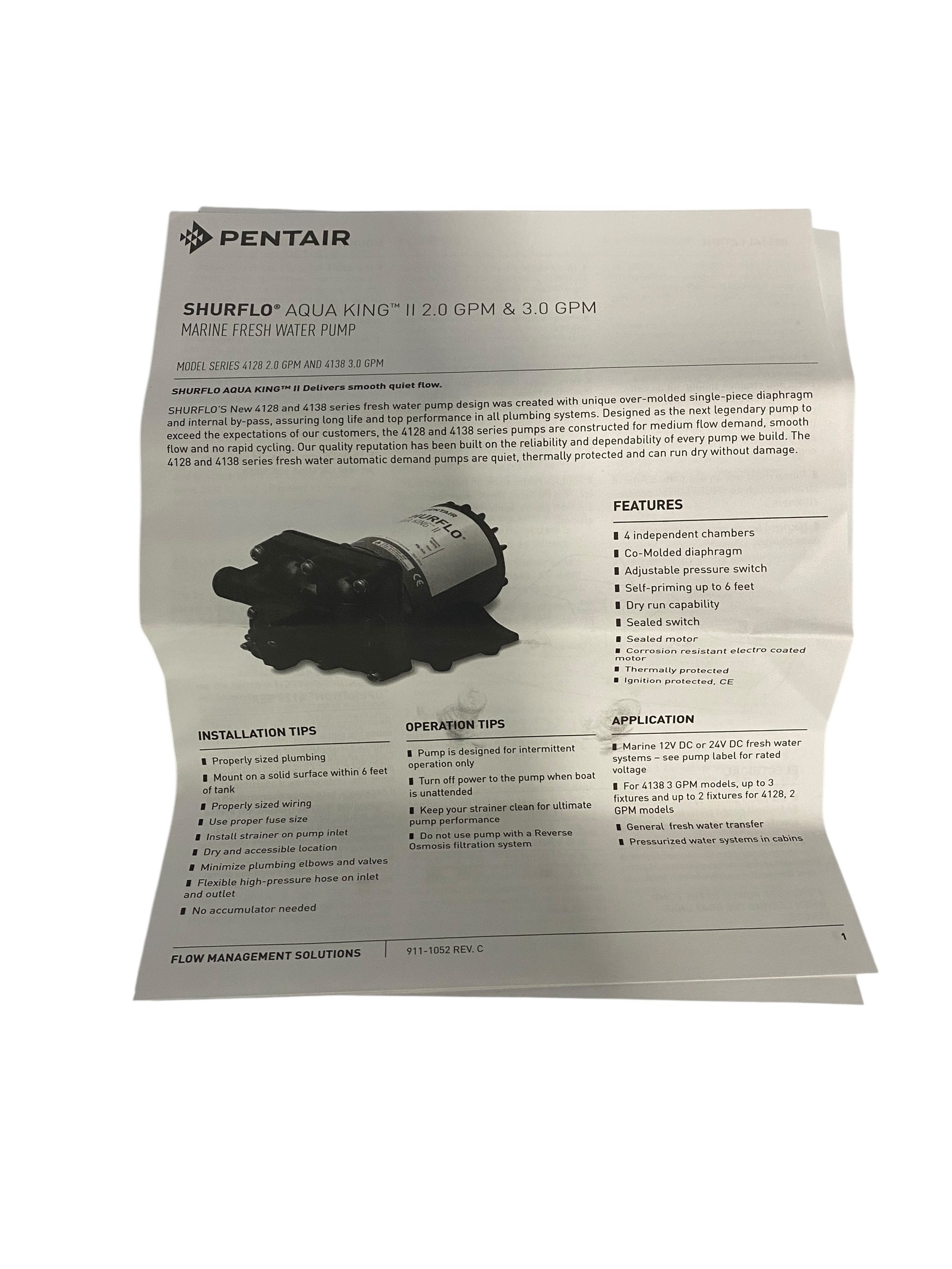 Pentair Shurflo Aqua King II Fresh Water Pump , 2 GPM , 12 VDC , 1/2 ...