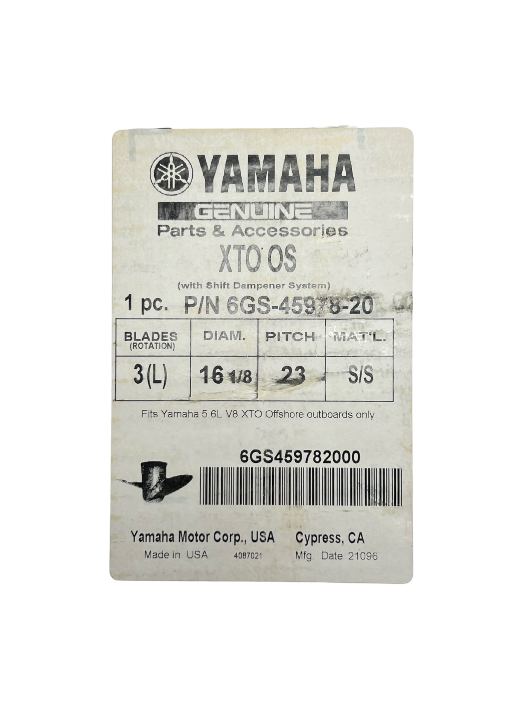 Yamaha 3 x 16 1/8 x 23 LH, XTO OS Propeller, Stainless Steel, NEW