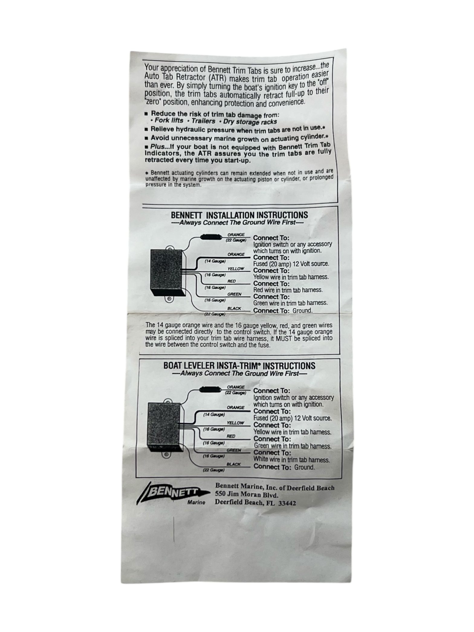 Bennett Marine AR512, ATR Auto Tab Retractor, 12V, For Hydraulic ...
